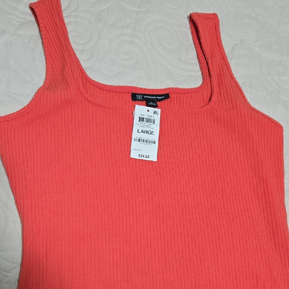 INC International Concepts Coral Ribbed Sleeveless Tank Top